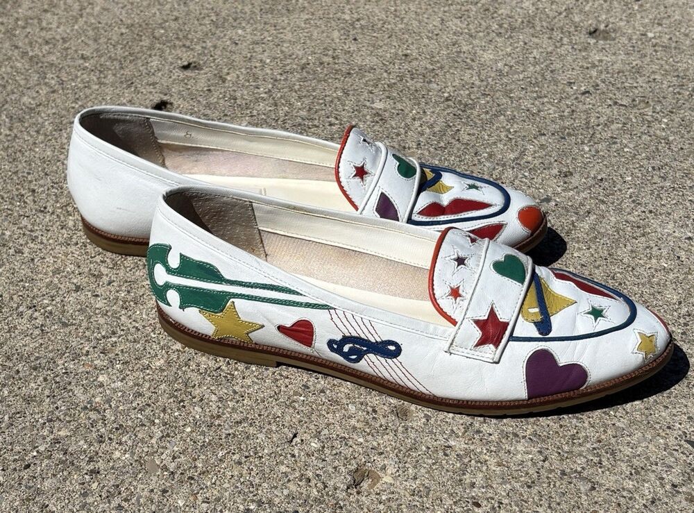 Vintage Abstrax Flat Slip On Shoes Women's 8 Multi Color Music New Wave 1980s - Picture 3 of 11
